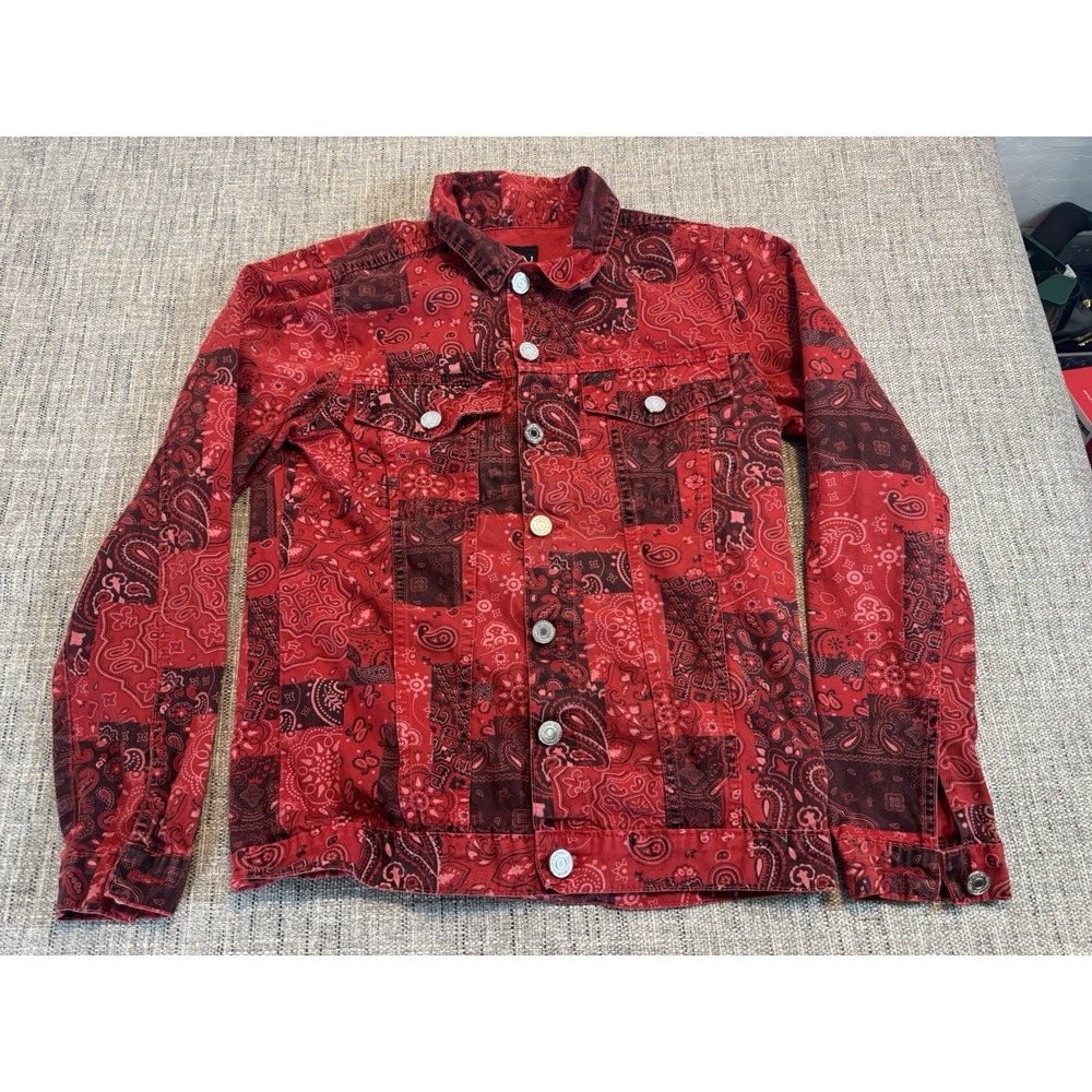 BoohooMAN Mens‎ Red Paisley Western Rodeo Long Sleeve Shirt Jacket Size Small